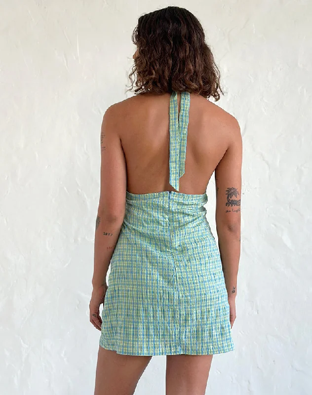 Corla Mini Dress in Check Green