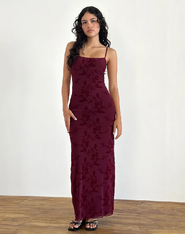 Darsih Maxi Dress in Botanical Flower Maroon