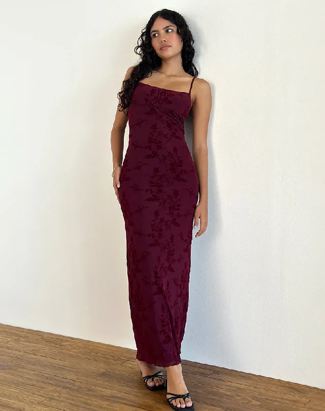 Darsih Maxi Dress in Botanical Flower Maroon