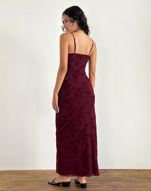 Darsih Maxi Dress in Botanical Flower Maroon