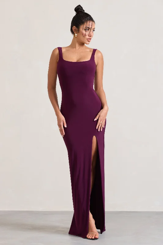 Elle | Plum Square-Neck Open-Back Split Maxi Dress