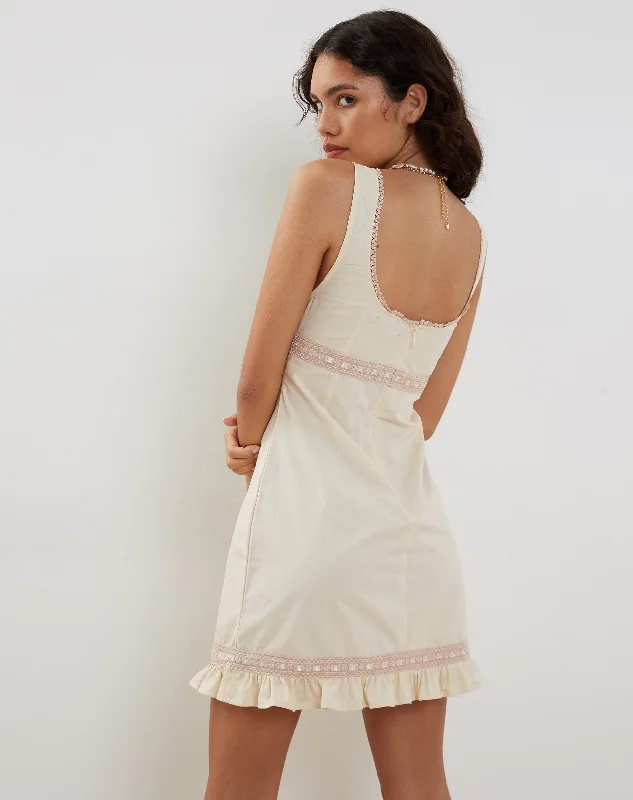 Jacena Lace Trim Mini Dress in Ivory