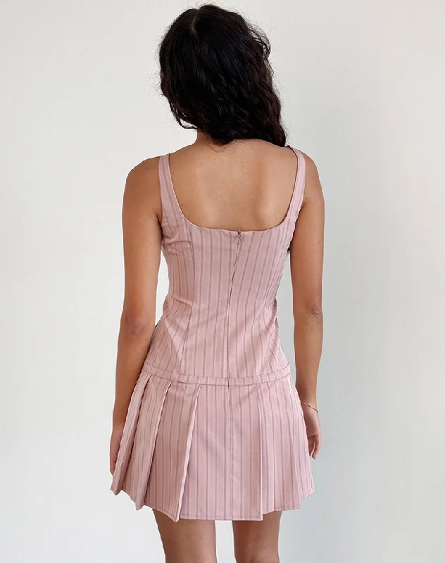 Jadzia Drop Waist Mini Dress in Blush Pinstripe