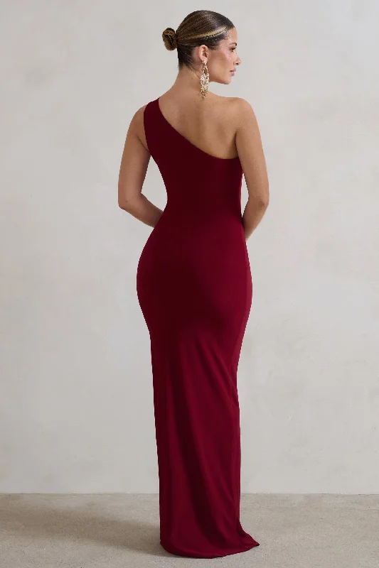 Kary | Berry One Shoulder Thigh Split Maxi Dress