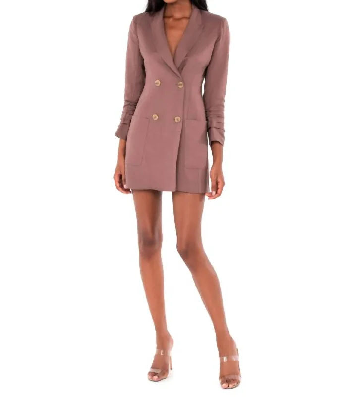 Linen Blazer Dress In Mocha