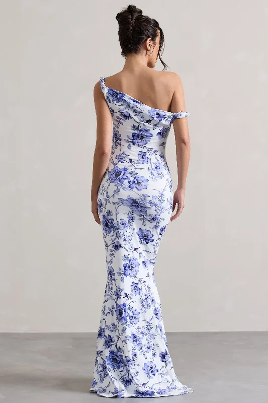 Lita | Blue Floral Twisted Asymmetric Maxi Dress