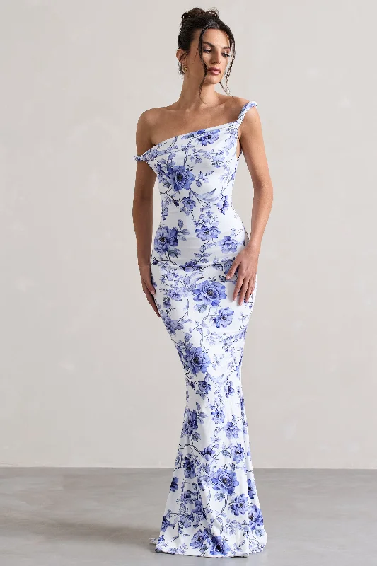 Lita | Blue Floral Twisted Asymmetric Maxi Dress