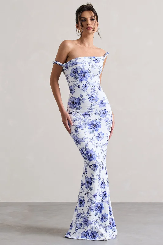 Lita | Blue Floral Twisted Asymmetric Maxi Dress