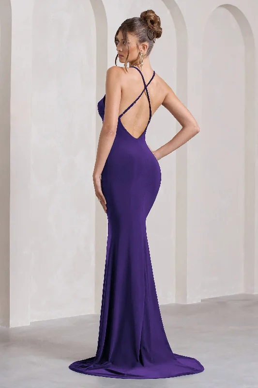 Lucky Number | Purple Cross Back Fishtail Maxi Dress