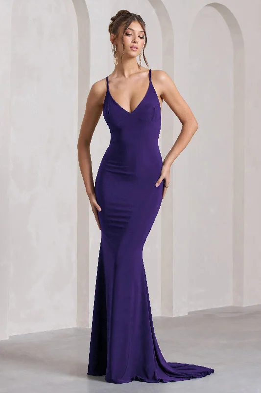 Lucky Number | Purple Cross Back Fishtail Maxi Dress