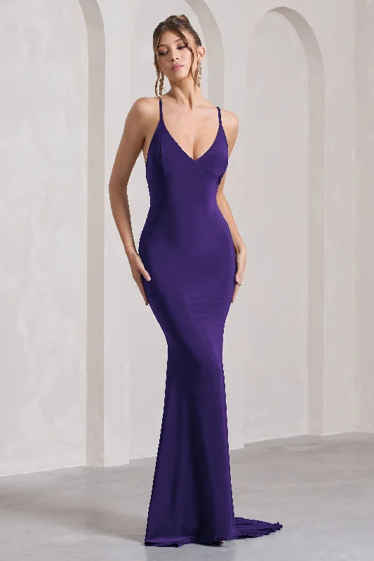 Lucky Number | Purple Cross Back Fishtail Maxi Dress