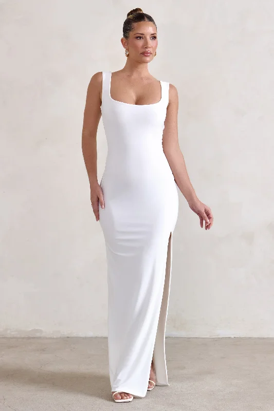 Madeline | White Sleeveless Thigh Split Maxi Dress