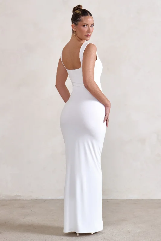 Madeline | White Sleeveless Thigh Split Maxi Dress