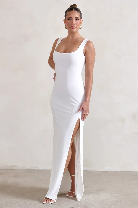 Madeline | White Sleeveless Thigh Split Maxi Dress