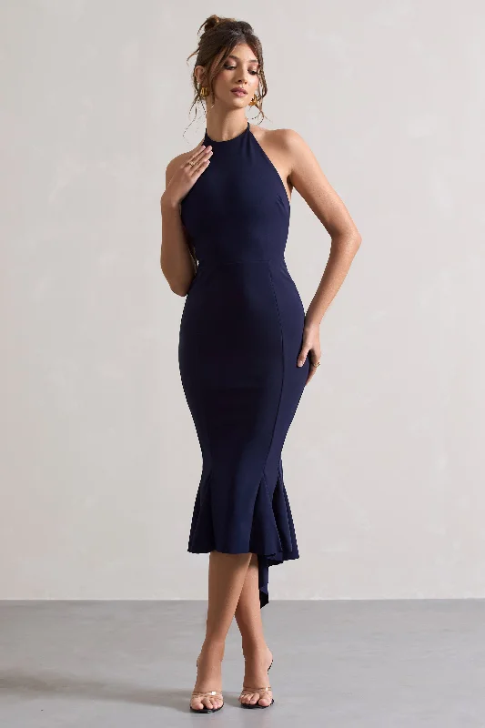 Maluma | Navy Halter-Neck Midi Dress