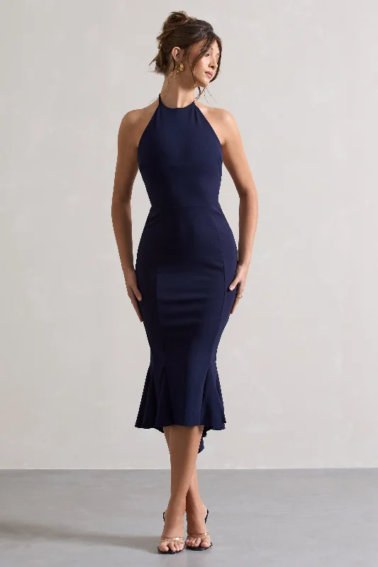 Maluma | Navy Halter-Neck Midi Dress