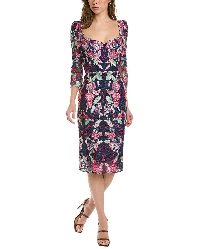 Marchesa Notte Embroidered Sheath Dress