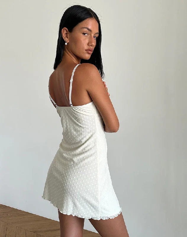 Mevila Cami Mini Dress in Ivory Polka Flock