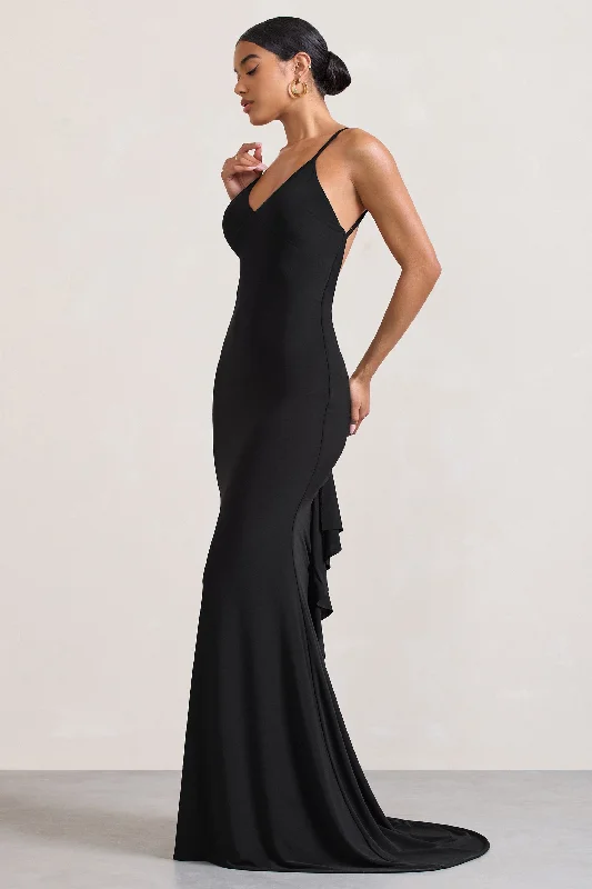 Naya | Black Strappy V-Neck Fishtail Maxi Dress