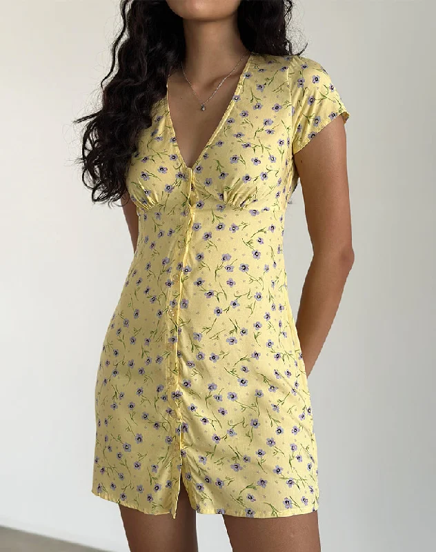 Omoni Mini Dress in Wild Flower Lemon Drop