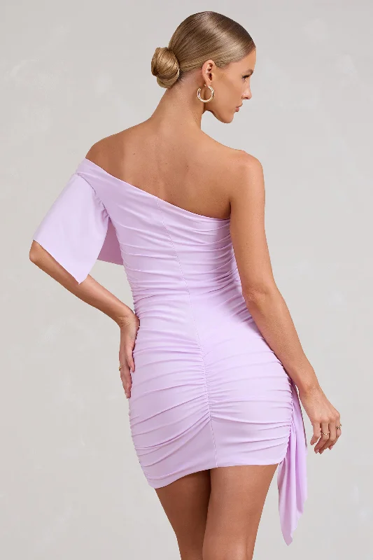 Parfait | Lilac Asymmetric Ruched Mini Dress With Statement Ruffles