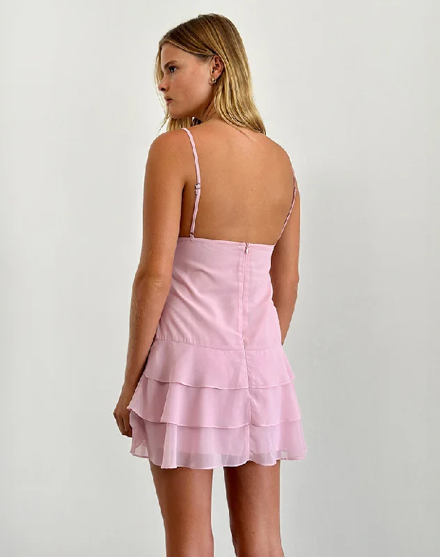 Riasi Ruffle Mini Dress in Chiffon Baby Pink