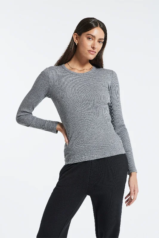 Rivington Ribbed Long Sleeve Top - Heather Grey