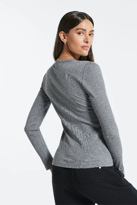 Rivington Ribbed Long Sleeve Top - Heather Grey