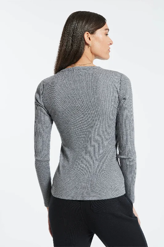 Rivington Ribbed Long Sleeve Top - Heather Grey