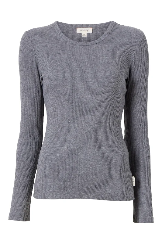 Rivington Ribbed Long Sleeve Top - Heather Grey