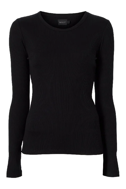 Rivington Ribbed Long Sleeve Top - Black