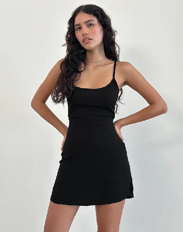 Samiya Mini Dress in Crinkle Black