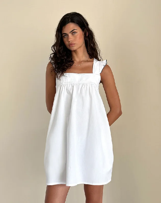 Sanaly Mini Dress in White with Navy Babylock