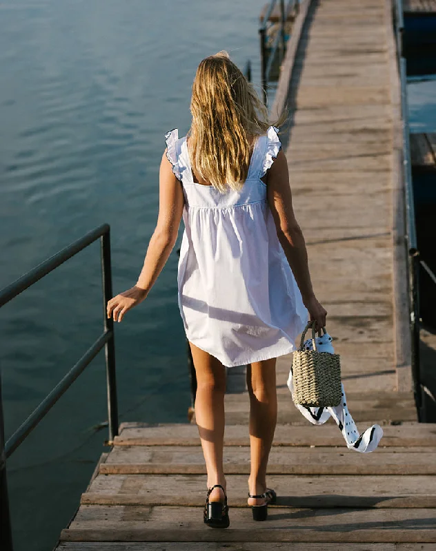 Sanaly Mini Dress in White with Navy Babylock