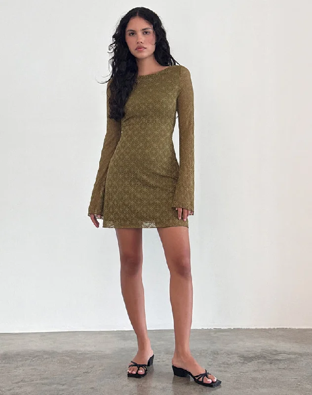 Sevila Long Sleeve Mini Dress in Textured Moss Green