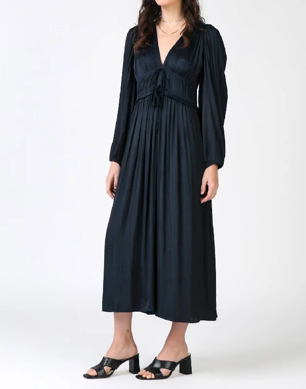 Sidonie Pleated Maxi Dress In Dark Navy