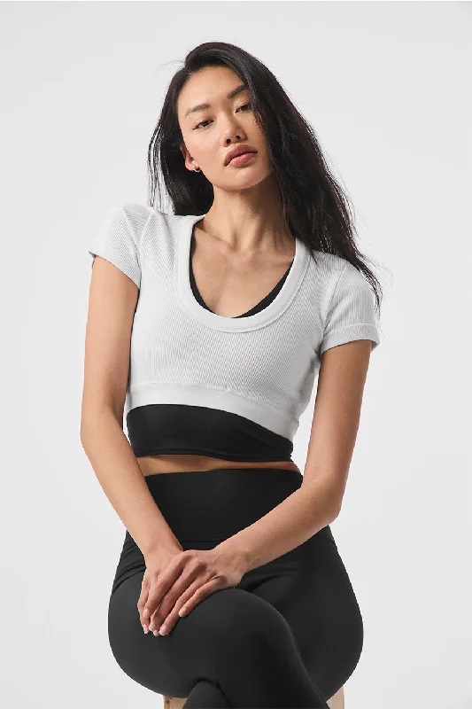 Seamless Ribbed Cropped Serene Short Sleeve - White