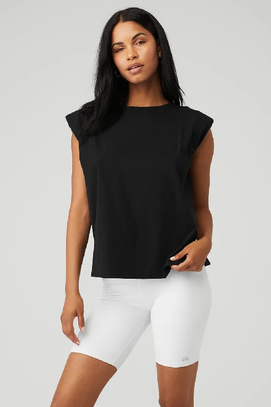 Headliner Shoulder Pad Sleeveless Tee - Black