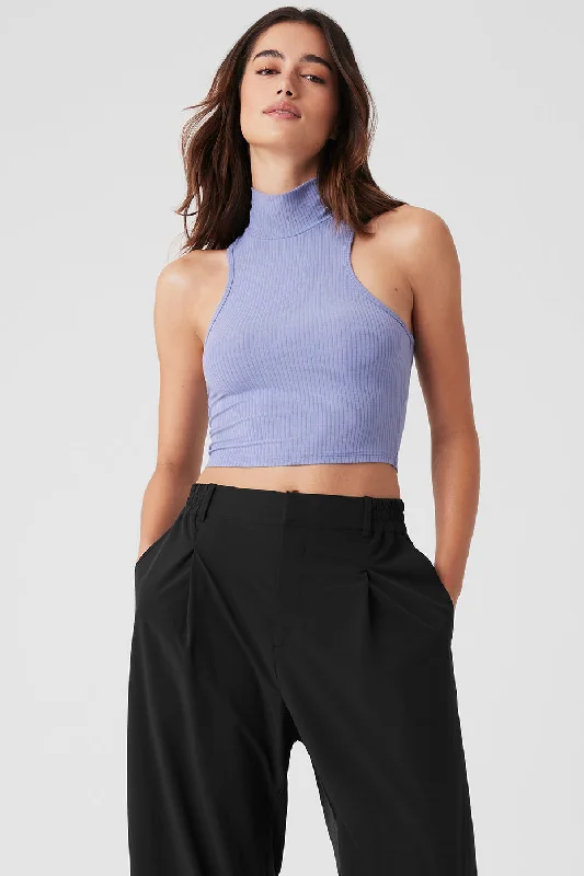 Ribbed Sea Coast Cropped Turtleneck Tank - Lilac Blue