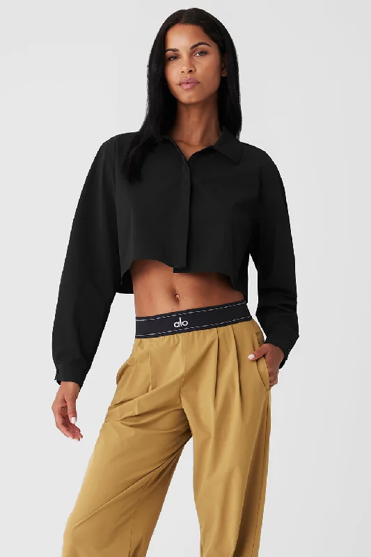 Cropped Take Me Out Button Up - Black