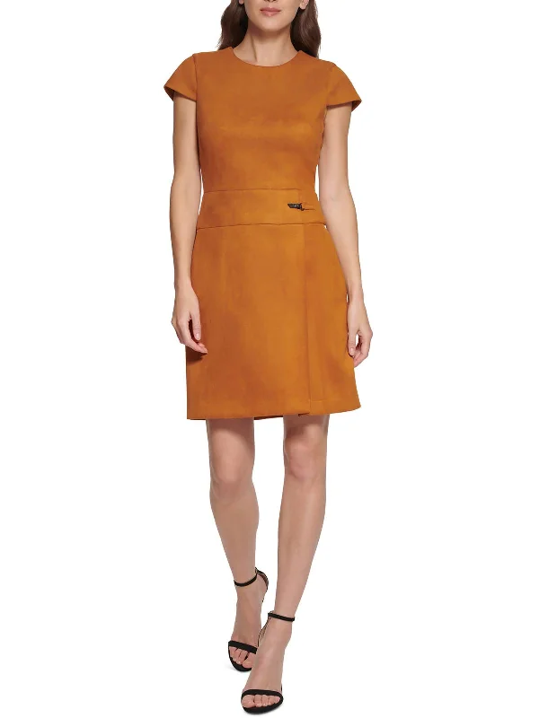 Womens Faux Suede Mini Sheath Dress