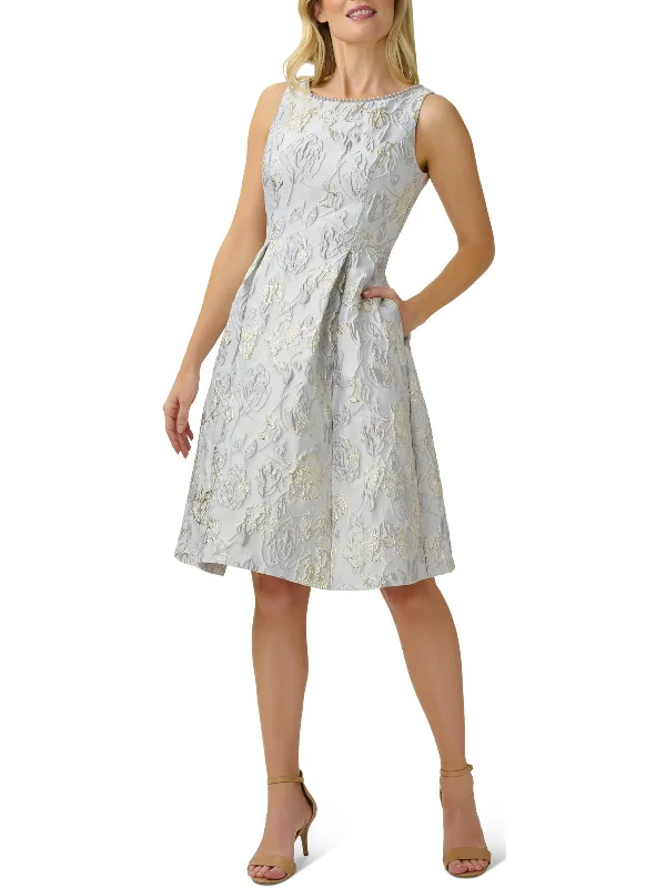 Womens Floral Metallic Cocktail and Party Dress