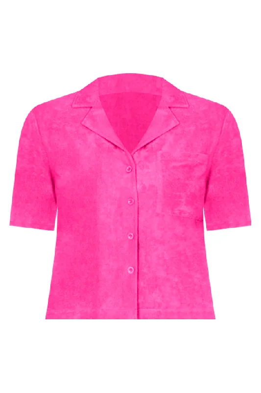 Girls Just Wanna Have Fun Dark Pink Button Up Terry Lounge Top FINAL SALE