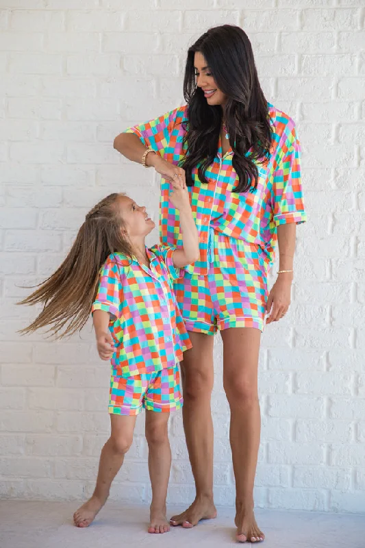 Kid's Good To Get Away In Glamour On The Grid Bamboo PJ Set