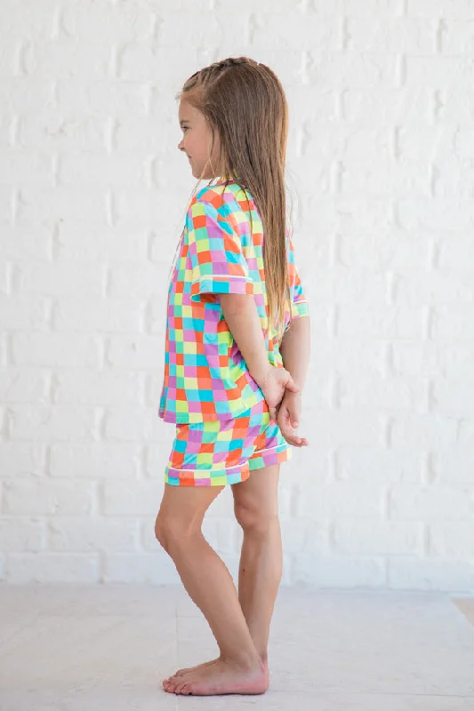 Kid's Good To Get Away In Glamour On The Grid Bamboo PJ Set