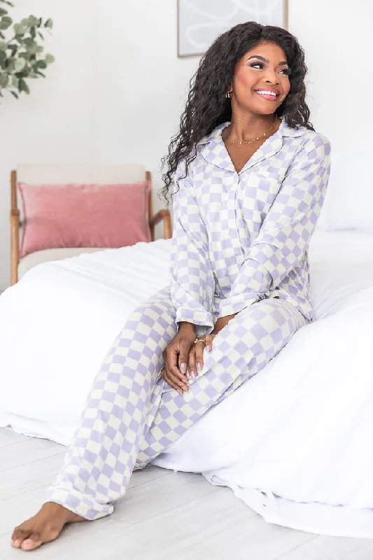 Makes A Difference Purple Checkered Pajama Set