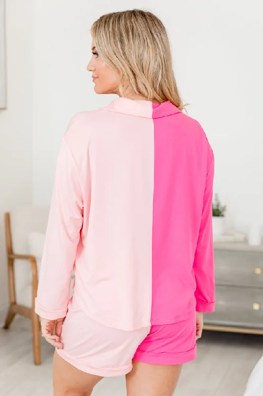 My Dream Come True Pink Tonal Color Block Pajama Top FINAL SALE