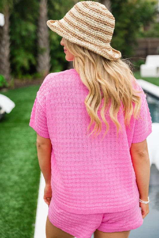 Perfectly Paired Bright Pink Sweater Top and Shorts Set