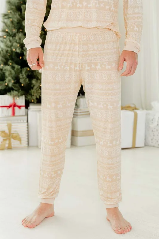 Snowy Days Men Beige and Ivory Fair Isle Pajama Pant