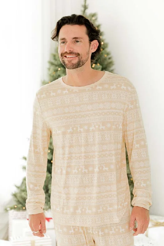 Snowy Days Men Beige and Ivory Fair Isle Pajama Top